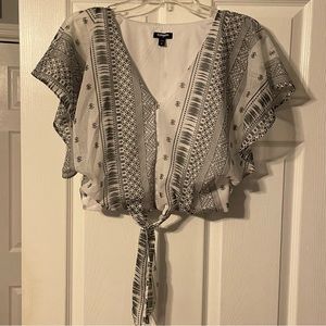 Express Sheer Aztec Print V Neckline Blouse